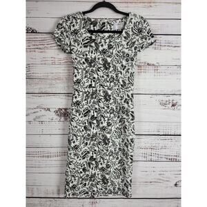 Yellowberry By Mikarose Midi‎ Dress XS Womens White Black Floral Print Stretchy